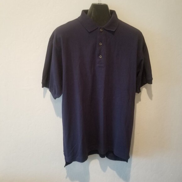 Wilson Men's Button Up Polo Shirt Hi-Lo Hem Short Sleeves Cotton Blue Sz Medium